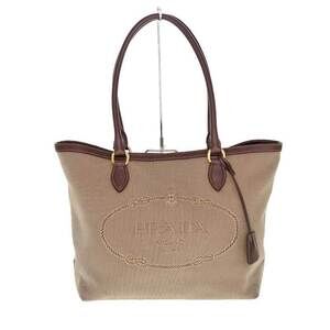 PRADA Tote Bag Logo Jacquard CORDA BRUCIA Khaki Green Brown